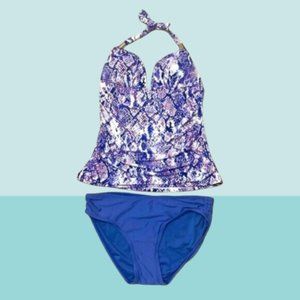 CALVIN KLEIN Women's Tankini Set w Python Print Top & Solid Bottom Size XS